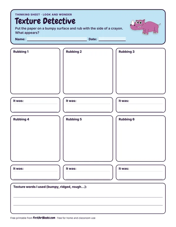 Texture Detective thinking sheet