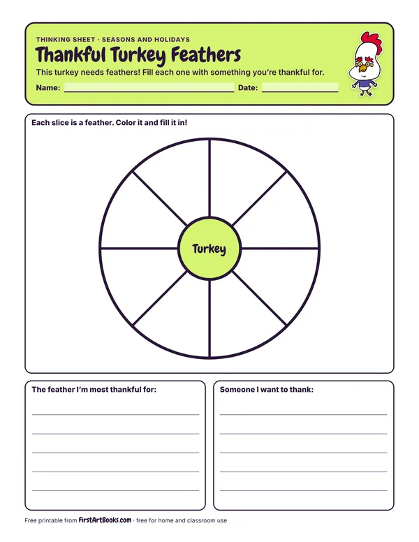 Preview of the Thankful Turkey Feathers thinking sheet