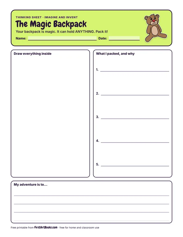 Preview of the The Magic Backpack thinking sheet