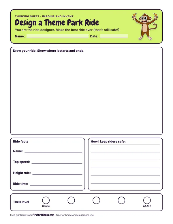 Design a Theme Park Ride thinking sheet