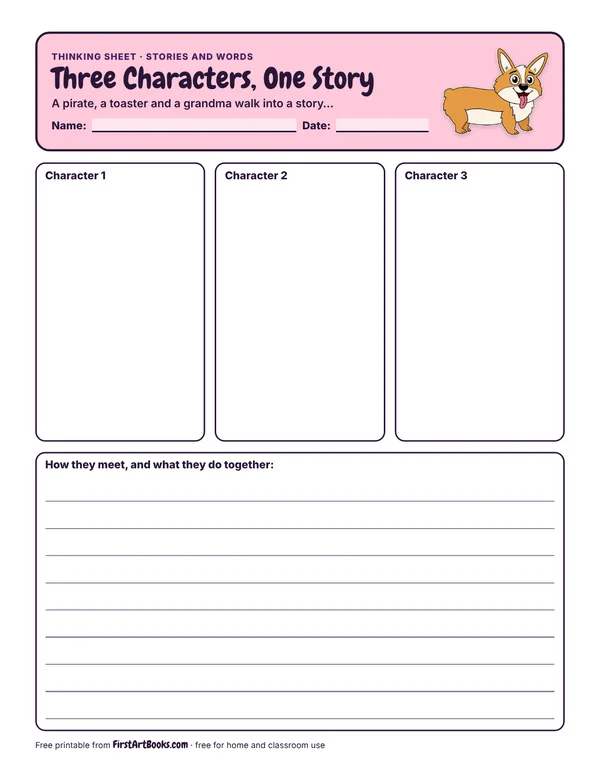 Preview of the Three Characters, One Story thinking sheet