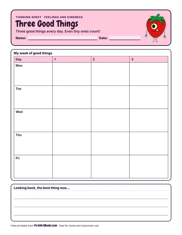 Preview of the Three Good Things thinking sheet