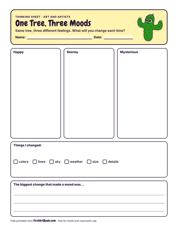 Preview of the One Tree, Three Moods thinking sheet