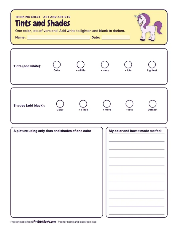 Preview of the Tints and Shades thinking sheet