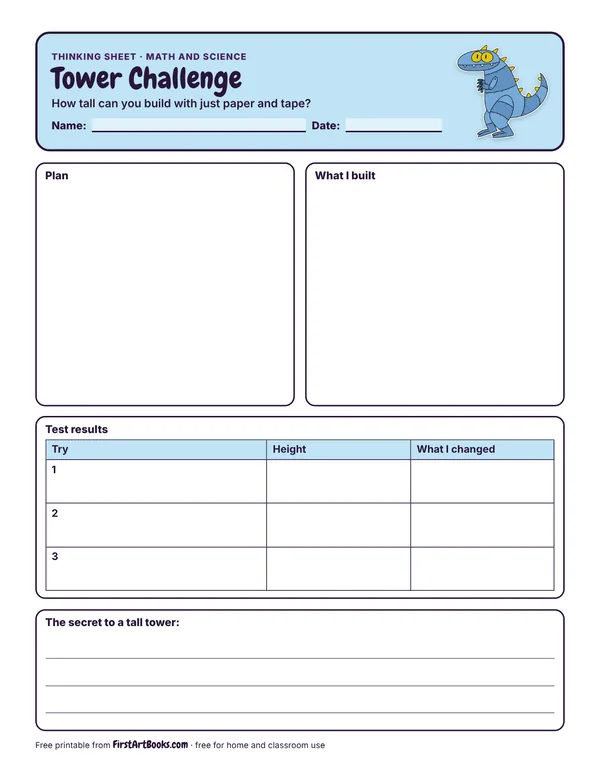 Preview of the Tower Challenge thinking sheet