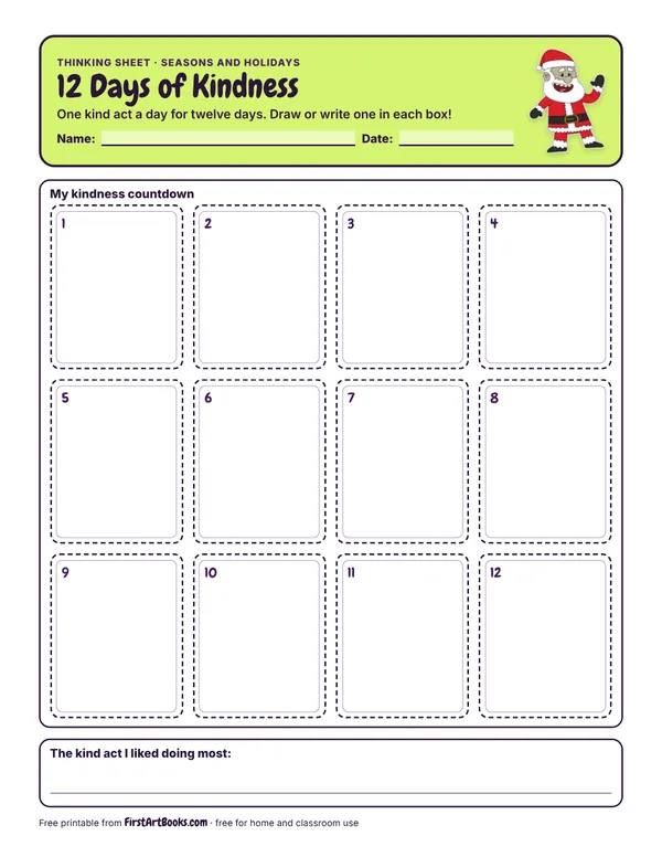 Preview of the 12 Days of Kindness thinking sheet
