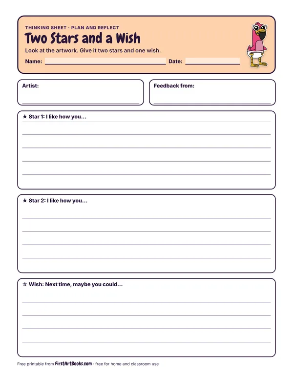 Two Stars and a Wish thinking sheet