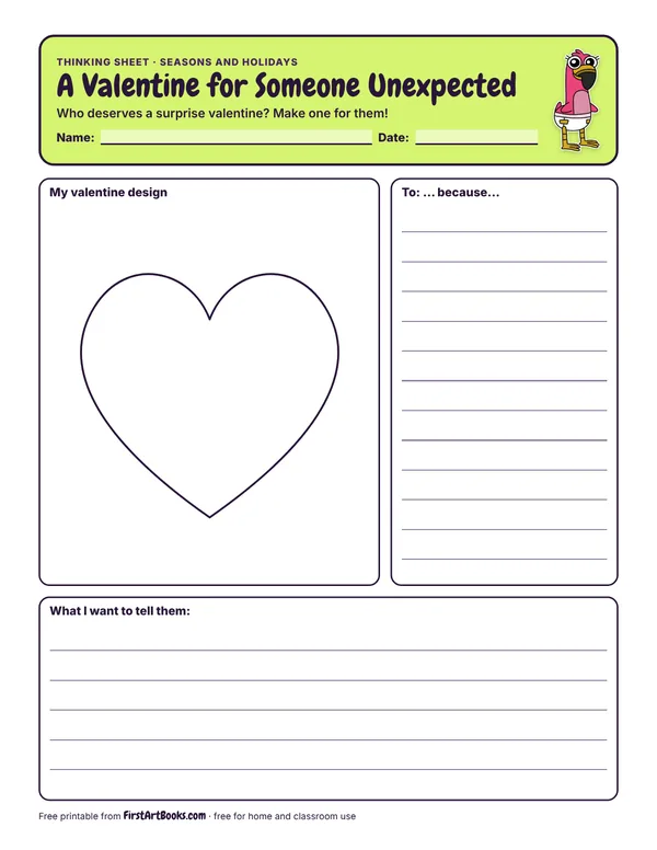 Preview of the A Valentine for Someone Unexpected thinking sheet