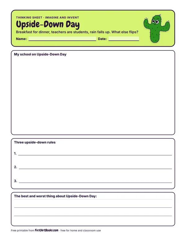 Upside-Down Day thinking sheet