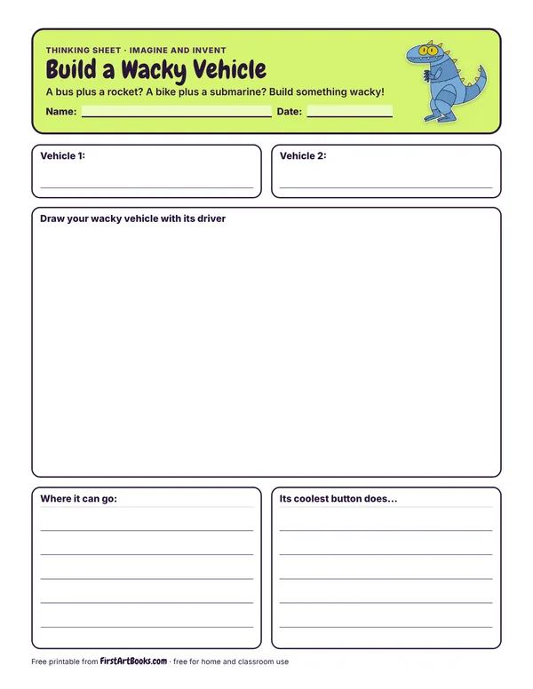 Build a Wacky Vehicle thinking sheet