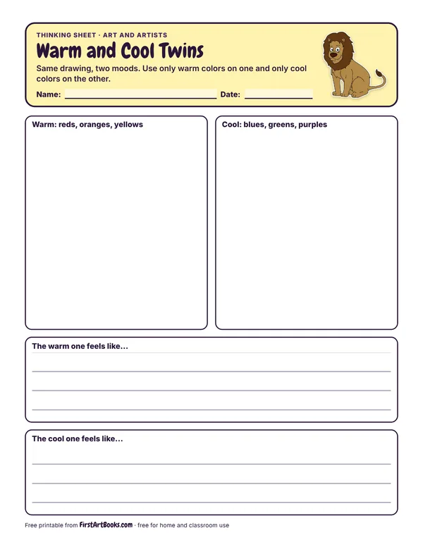 Warm and Cool Twins thinking sheet