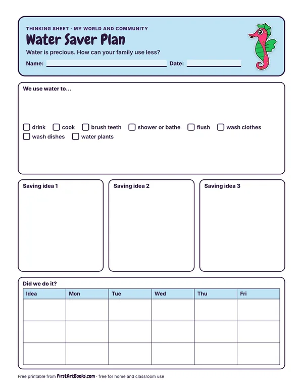 Preview of the Water Saver Plan thinking sheet