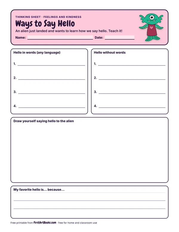 Ways to Say Hello thinking sheet
