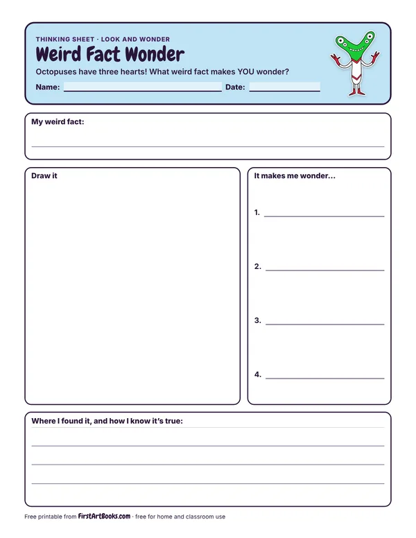 Preview of the Weird Fact Wonder thinking sheet