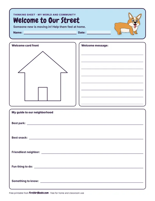 Preview of the Welcome to Our Street thinking sheet