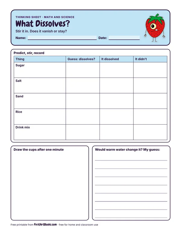 Preview of the What Dissolves? thinking sheet