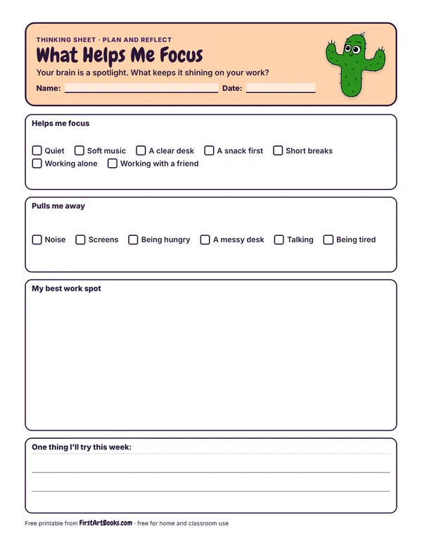 What Helps Me Focus thinking sheet
