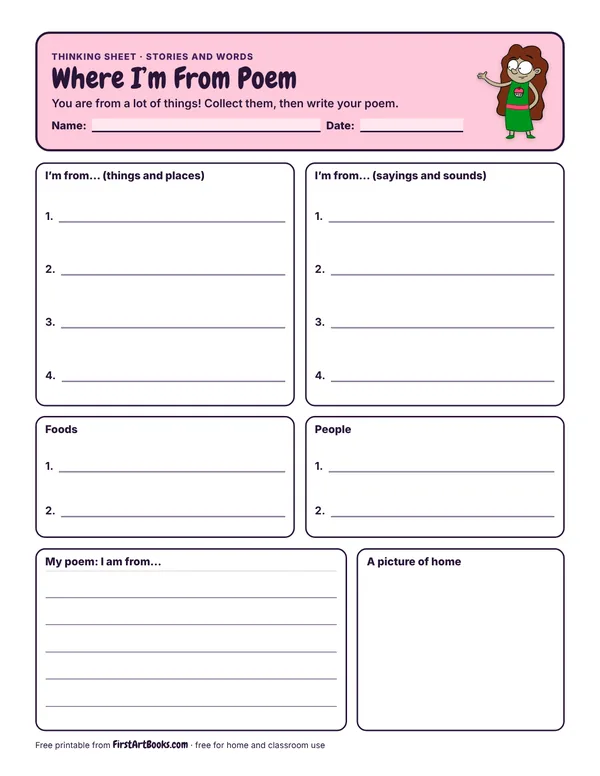 Preview of the Where I’m From Poem thinking sheet