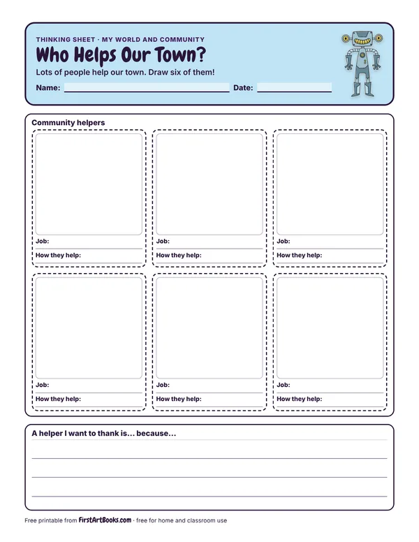 Who Helps Our Town? thinking sheet
