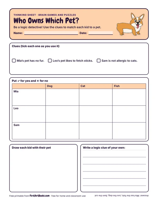 Preview of the Who Owns Which Pet? thinking sheet