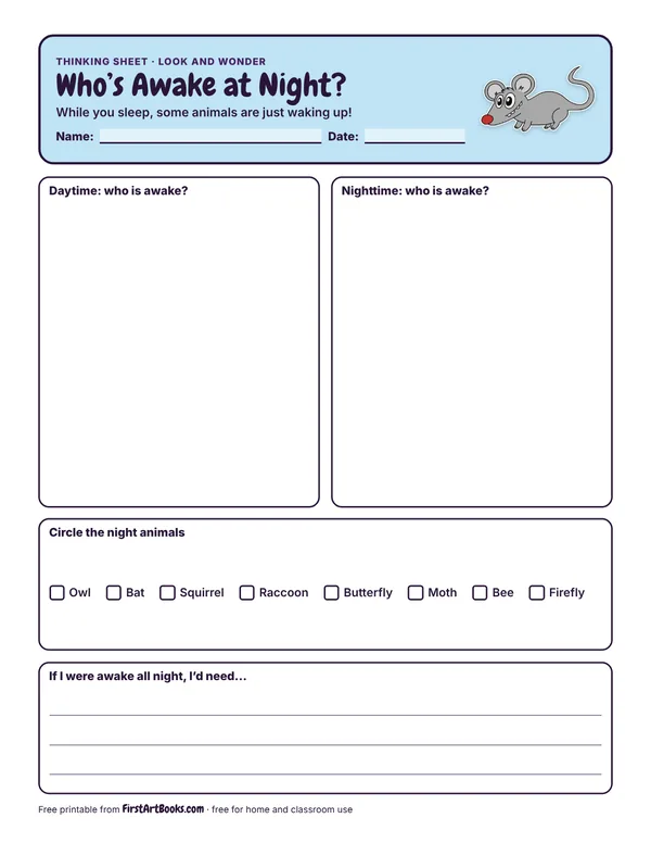 Preview of the Who’s Awake at Night? thinking sheet