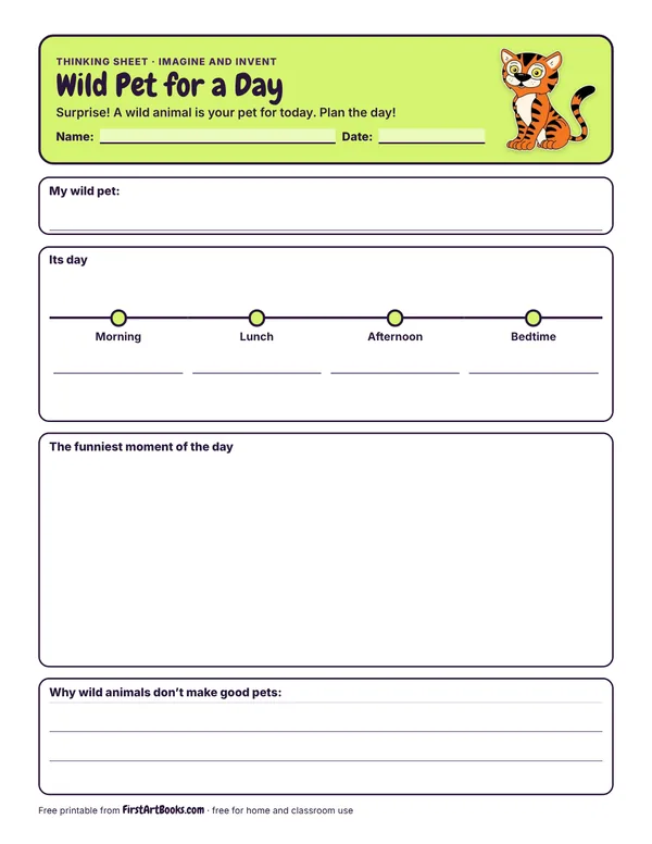 Wild Pet for a Day thinking sheet