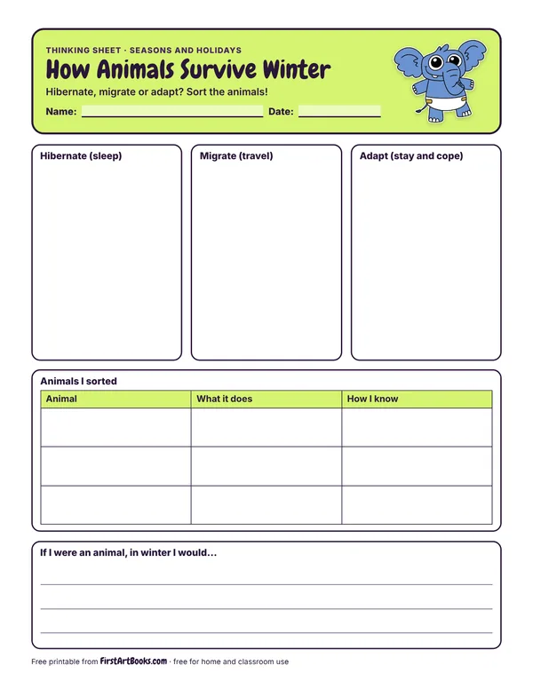 Preview of the How Animals Survive Winter thinking sheet