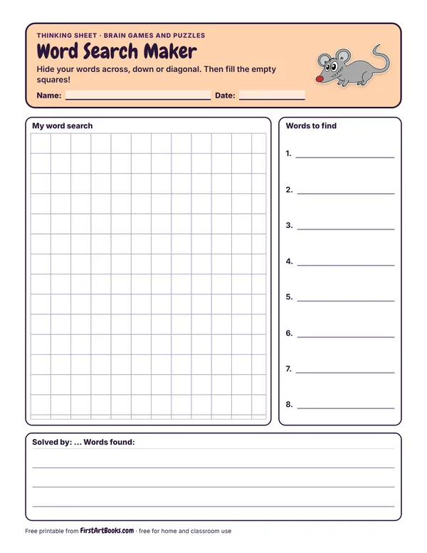 Preview of the Word Search Maker thinking sheet