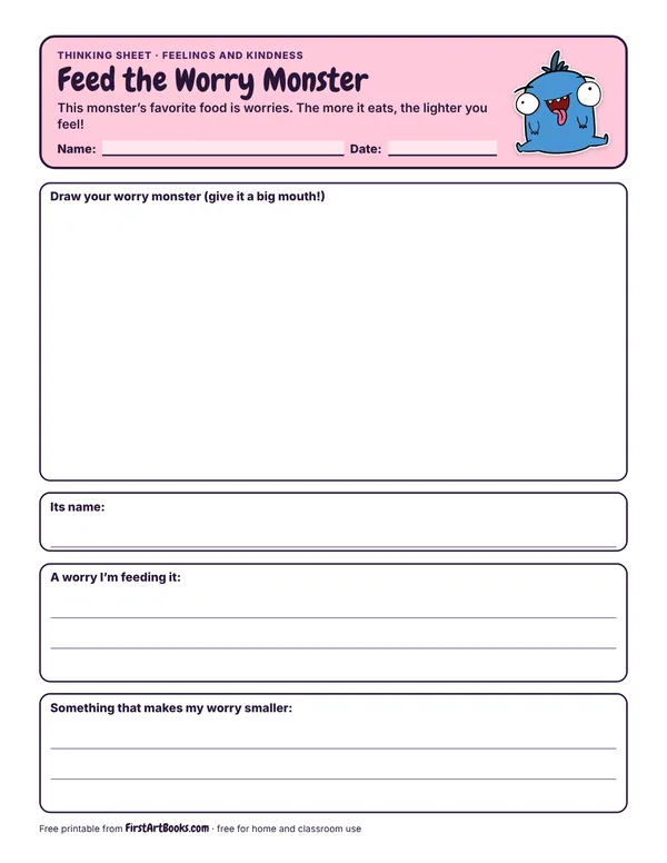 Feed the Worry Monster thinking sheet