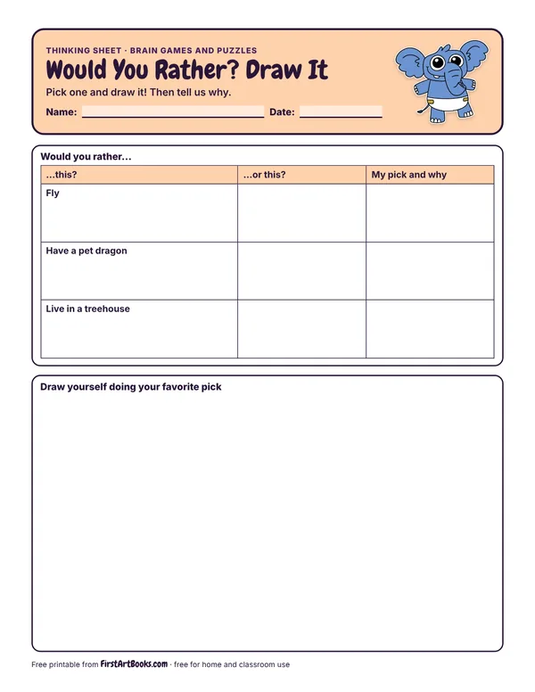 Preview of the Would You Rather? Draw It thinking sheet