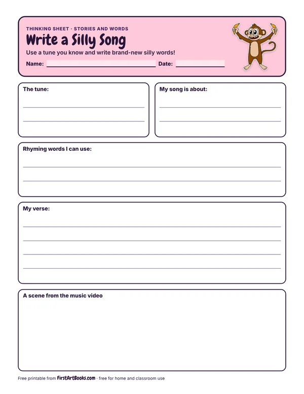 Preview of the Write a Silly Song thinking sheet