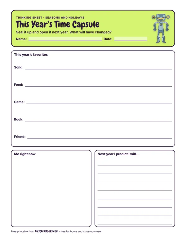 Preview of the This Year’s Time Capsule thinking sheet