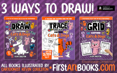 Cartoon Cats & Dogs – Three Ways To Draw! Step-by-Step, Trace and Color, Grid Method