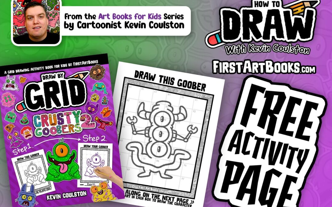 Free Activity Page: A 3-Eyed 2-Horned Goober on a Grid | Grid Drawing Book for Kids | From Draw by Grid: Crusty Goobers 2