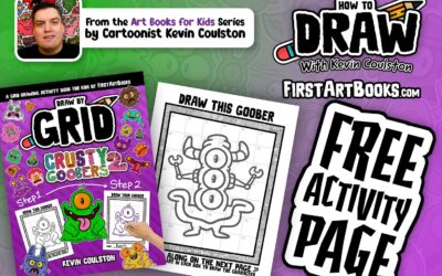Free Activity Page: A 3-Eyed 2-Horned Goober on a Grid | Grid Drawing Book for Kids | From Draw by Grid: Crusty Goobers 2