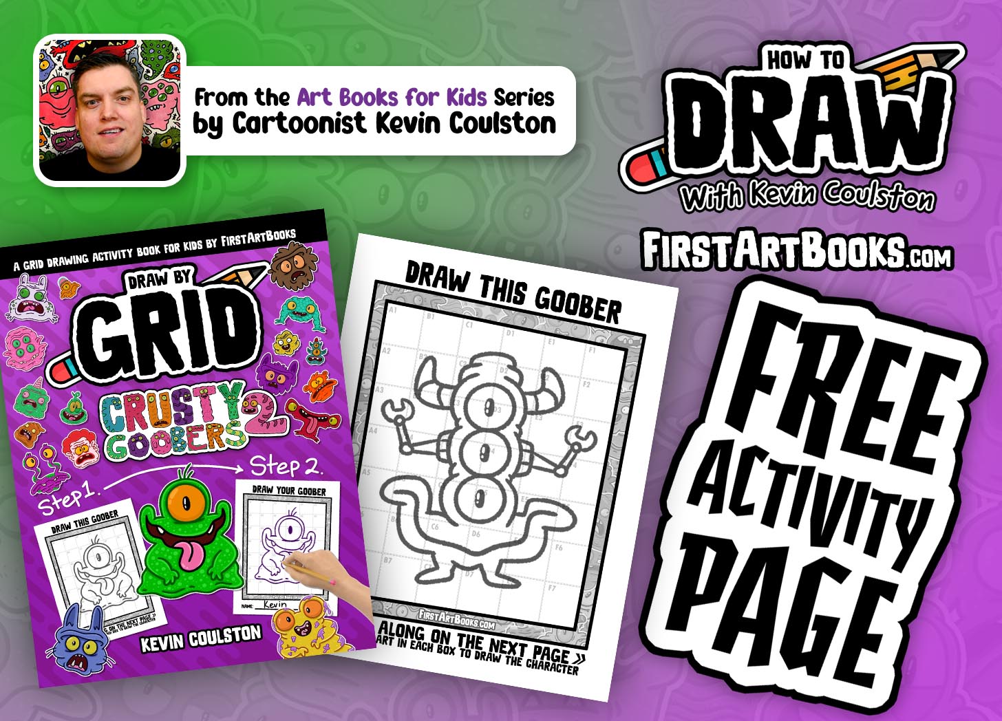 Goober Activity Free Activity Page: A 3-Eyed 2-Horned Goober On A Grid | Grid Drawing ...