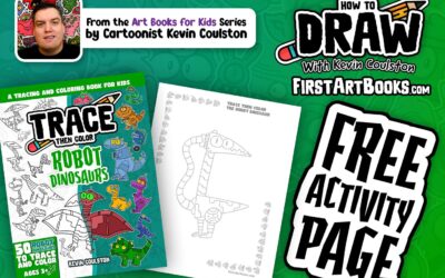 Free Activity Page: A Robot Dinosaur Coloring Page from Trace Then Color: Robot Dinosaurs | Ages 3+ Tracing and Coloring