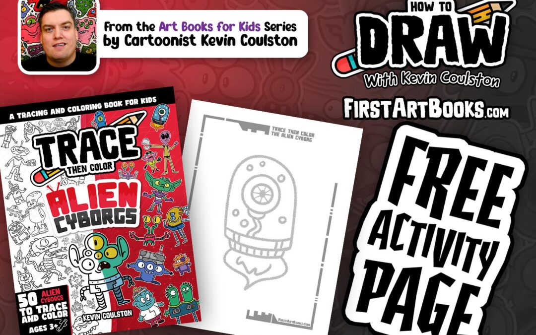 Free Activity Page: Cyborg Coloring Page | Trace Then Color A Floating Alien Eyeball | All-Ages Art Activity