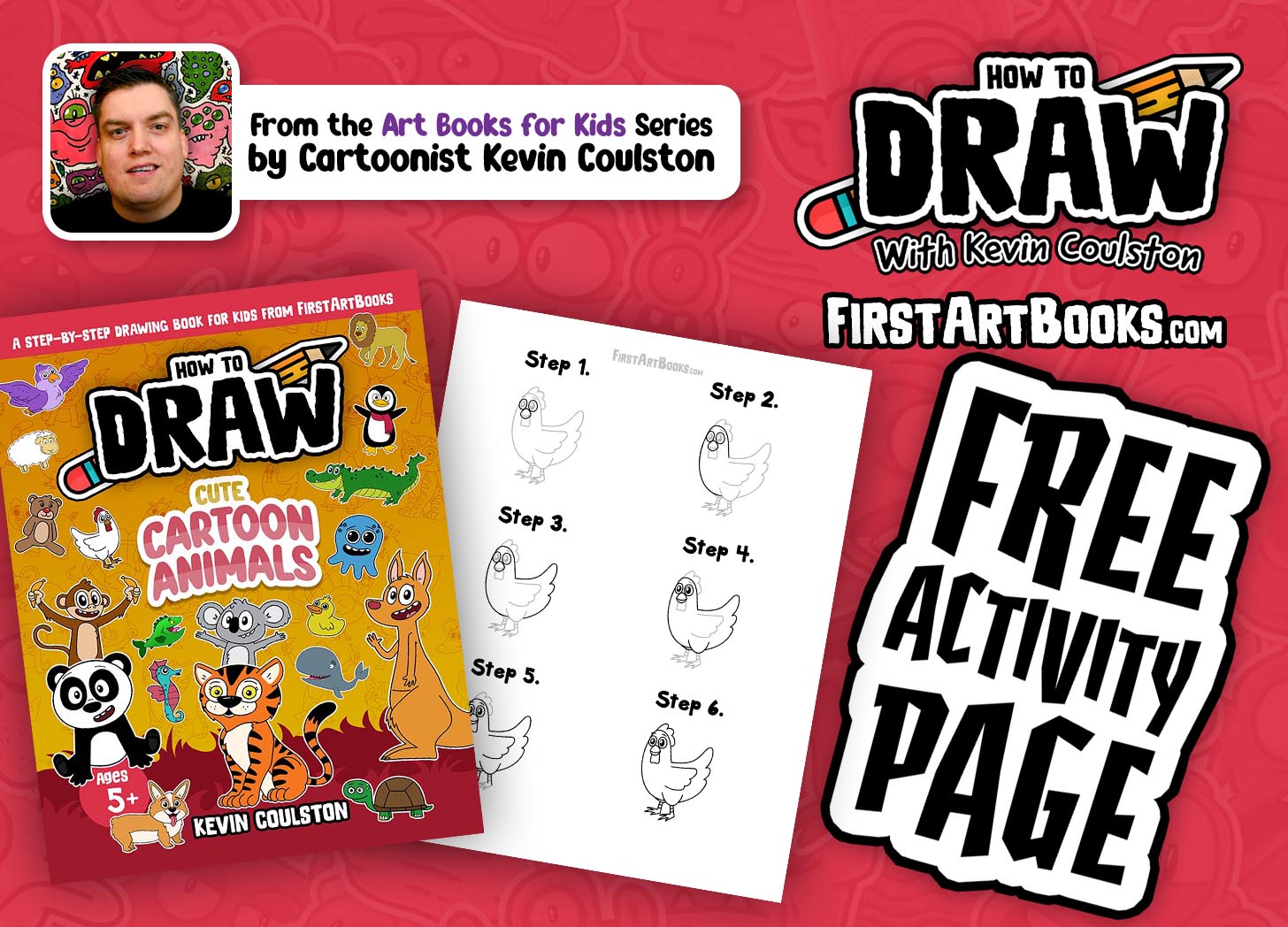 Learn How to Draw A Chicken in 6 Easy-To-Follow Steps | Cute Cartoon Animals Drawing Book for Kids