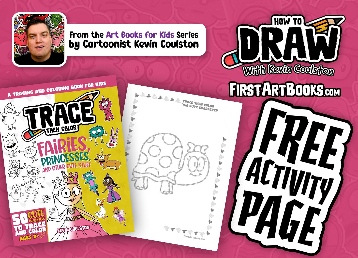 Free Cute Turtle Coloring Page | Trace Then Color: Fairies, Princesses, and Other Cute Stuff | Activity Page for Kids