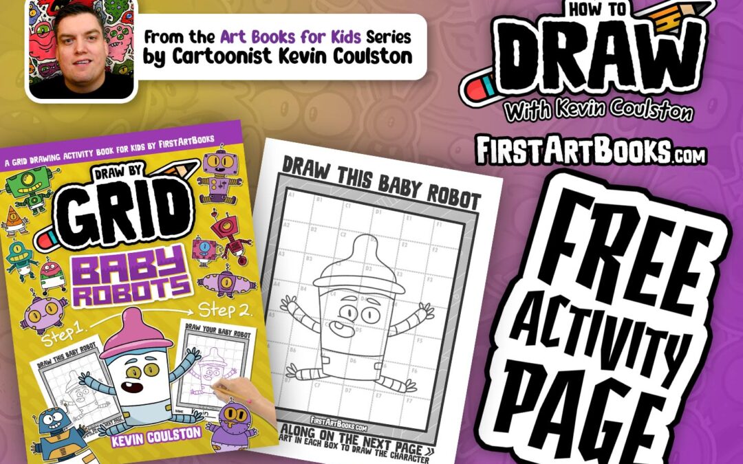 Learn to Draw a Baby Bottle Robot The Easy Way | From ‘Draw by Grid: Baby Robots’ | A Free All-Ages Drawing Activity Page