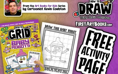 Learn to Draw a Baby Bottle Robot The Easy Way | From ‘Draw by Grid: Baby Robots’ | A Free All-Ages Drawing Activity Page